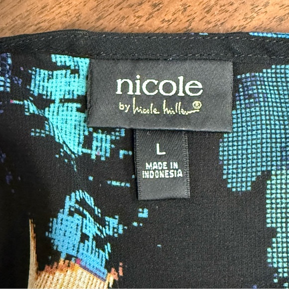 Nicole by Nicole Miller Black Purple Abstract Sleeveless Blouse L - Picture 7 of 9